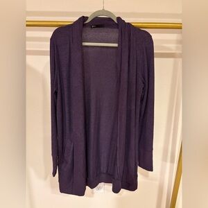 Gibson purple open sweater cardigan with pockets, small